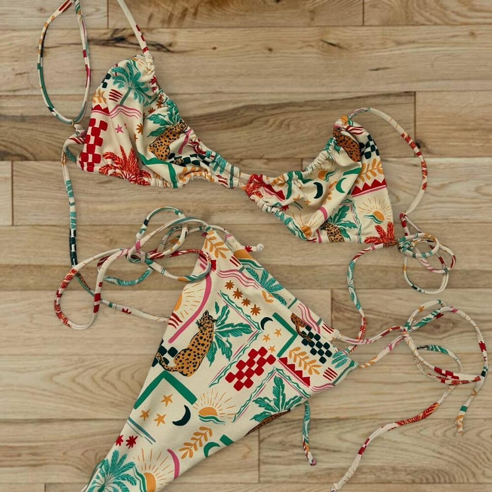 SKATIE bikini set in Mozambique ⭐️ cheetah cream abstract summer print Elsa - Picture 2 of 8